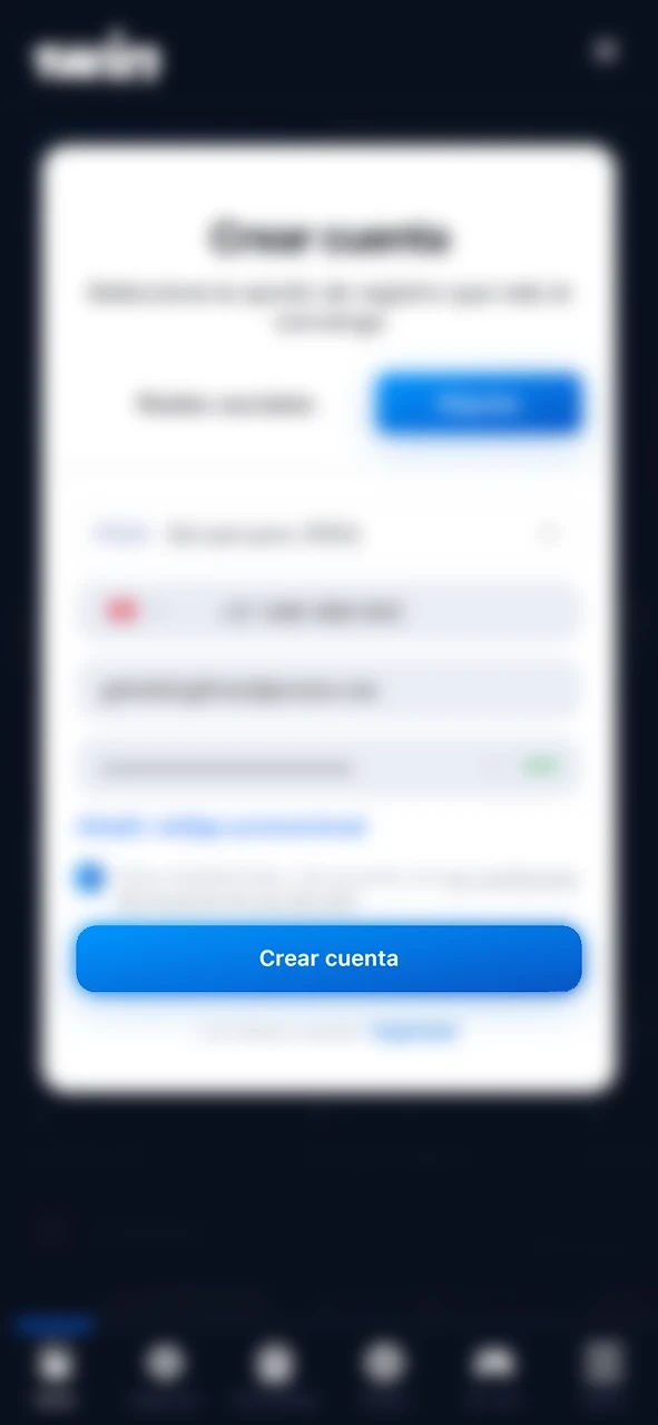Haga clic en el botón "Registrarse" para crear una cuenta en el sitio web de 1win.