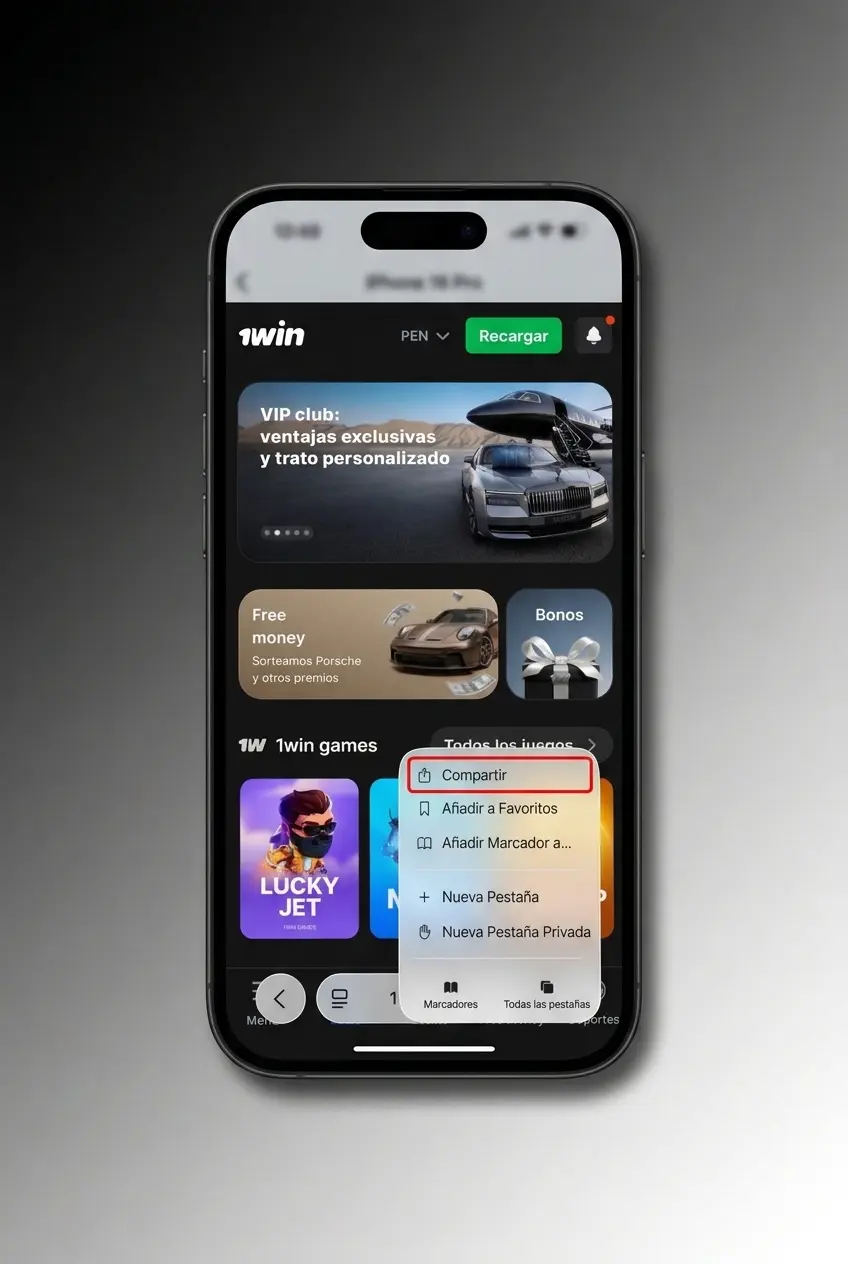 Guía de 5 pasos para instalar la web app de 1win en iPhone o iPad y jugar Mines desde Safari