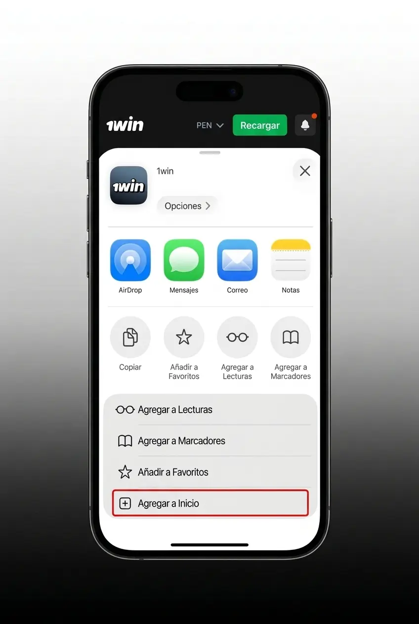 Guía de 5 pasos para instalar la app web de 1win en iPhone o iPad desde Safari sin App Store
