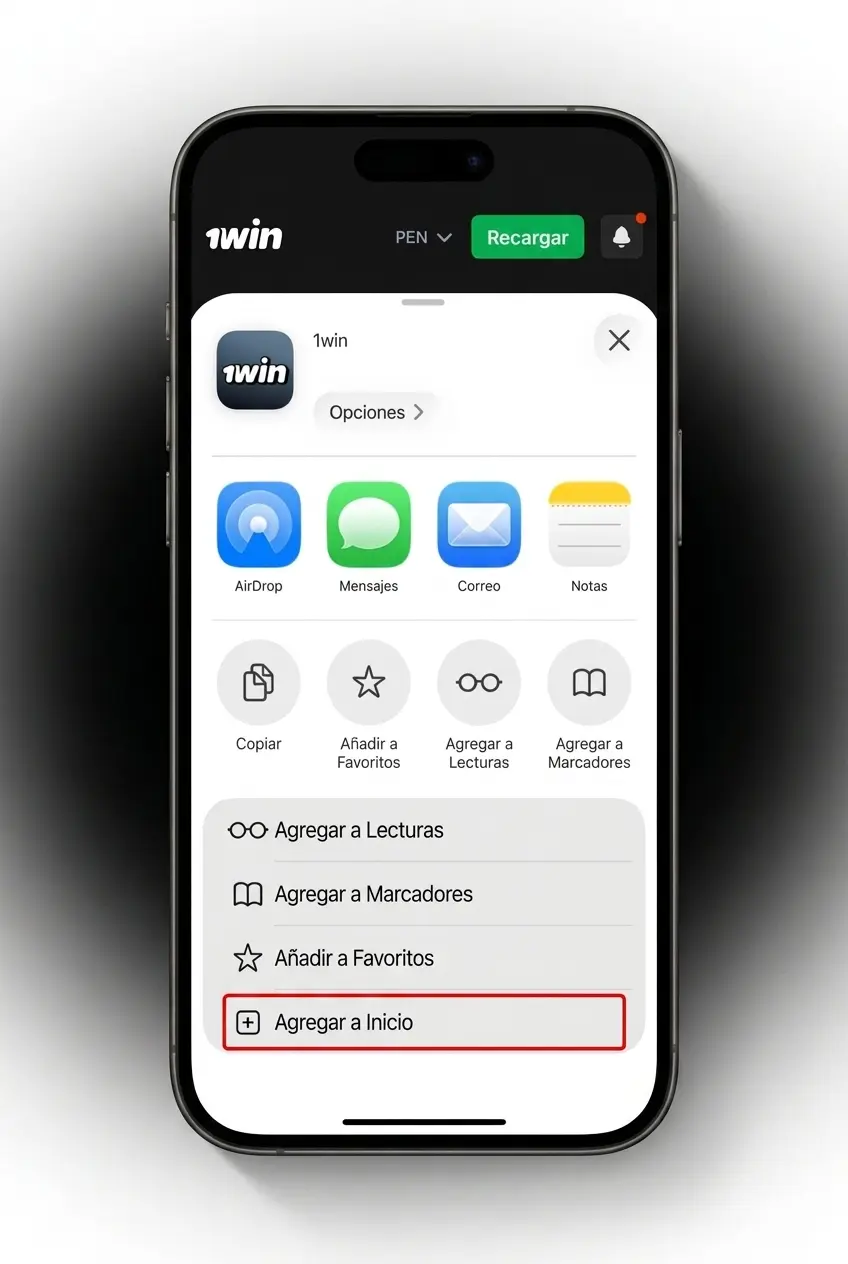 Guía de 5 pasos para instalar app web de 1win en iOS y acceder a Rocket X desde iPhone o iPad