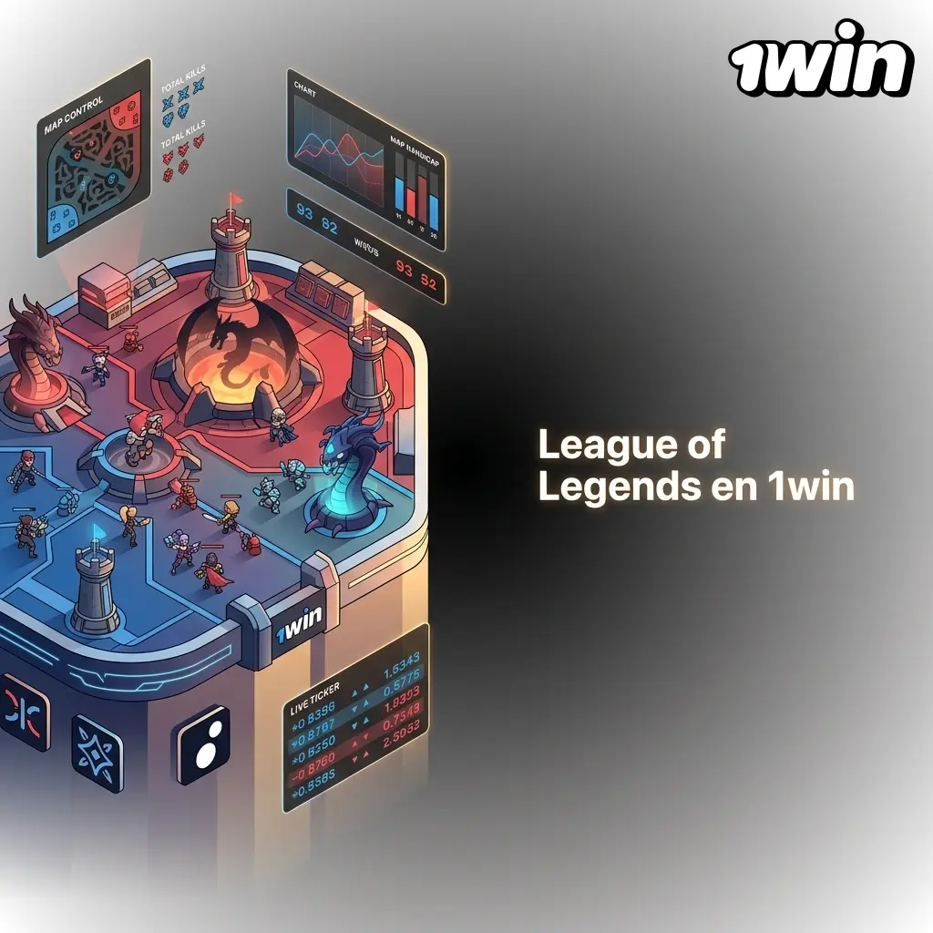 Apuestas en League of Legends en 1win con mercados de kills, torres y torneos como Worlds y LLA 2026